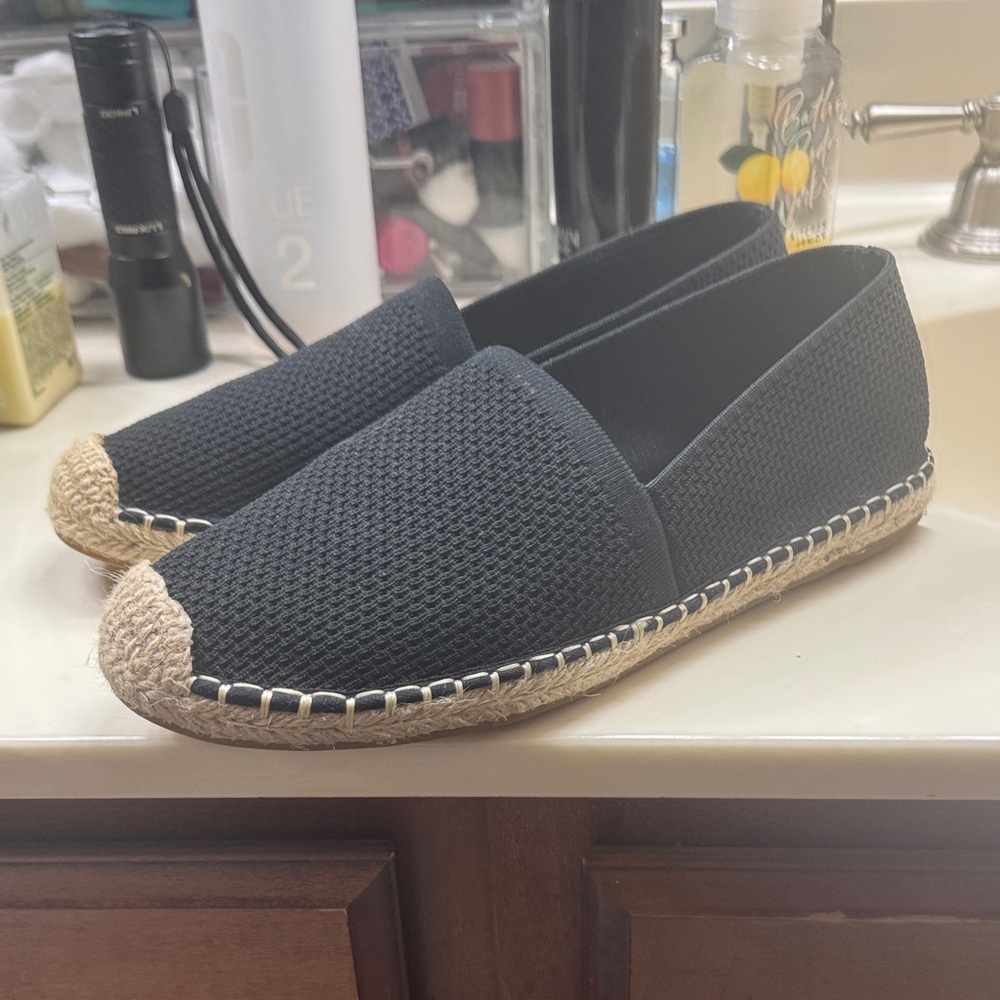 Eileen Fisher Black and Tan Espadrille Slippers